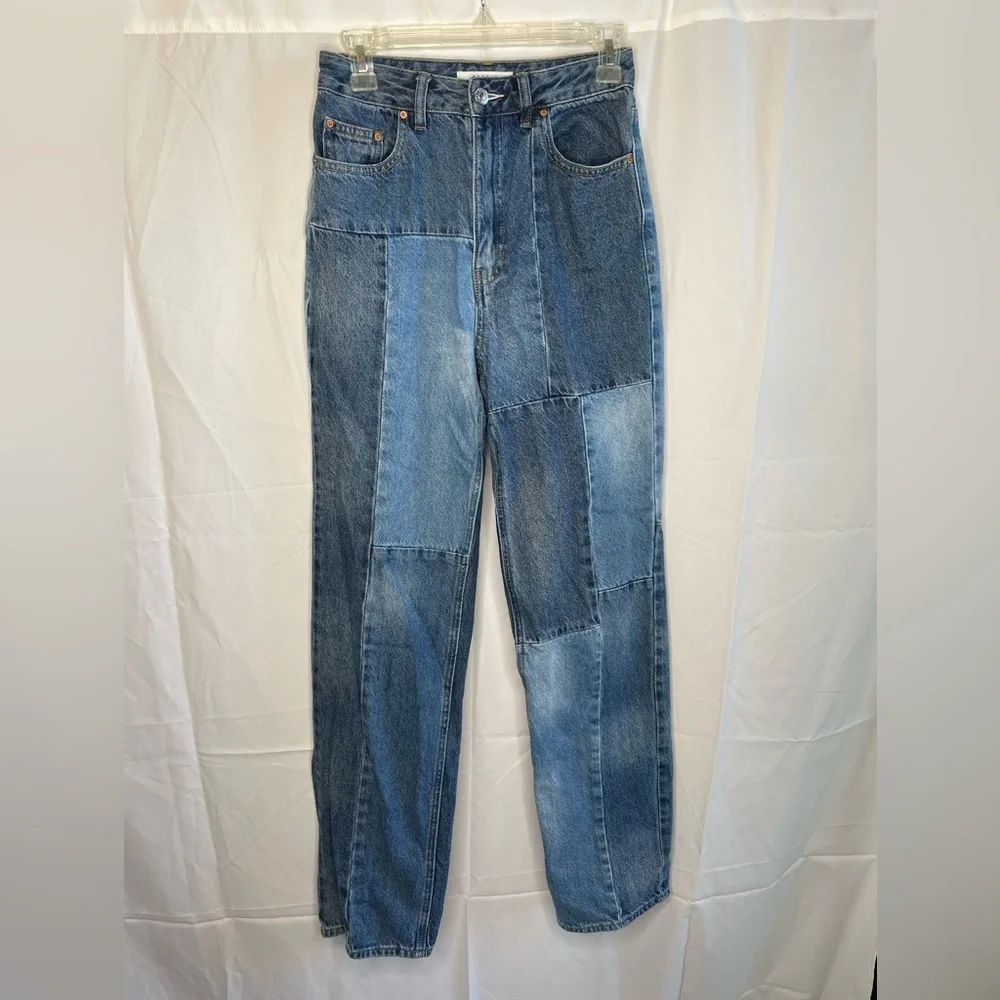 Pacsun Junior's Medium Wash 90s Boyfriend Patchwork Blue Denim Jeans - Picture 1 of 6